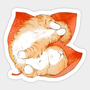 Orange Cat Sleep in Leaves Sticker